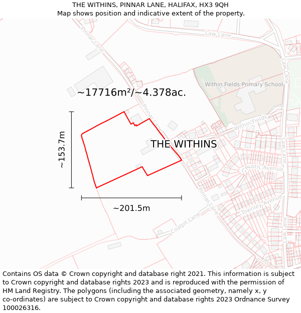 THE WITHINS, PINNAR LANE, HALIFAX, HX3 9QH: Plot and title map