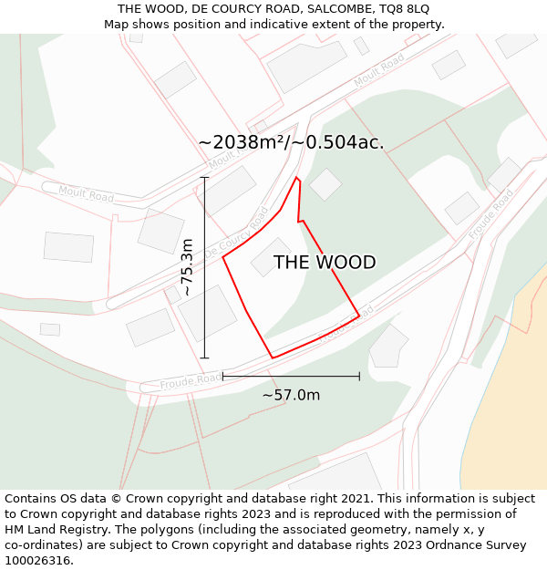THE WOOD, DE COURCY ROAD, SALCOMBE, TQ8 8LQ: Plot and title map