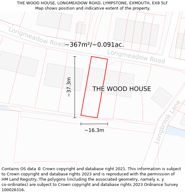 THE WOOD HOUSE, LONGMEADOW ROAD, LYMPSTONE, EXMOUTH, EX8 5LF: Plot and title map