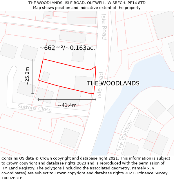 THE WOODLANDS, ISLE ROAD, OUTWELL, WISBECH, PE14 8TD: Plot and title map