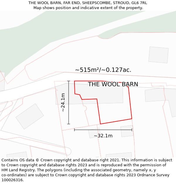 THE WOOL BARN, FAR END, SHEEPSCOMBE, STROUD, GL6 7RL: Plot and title map