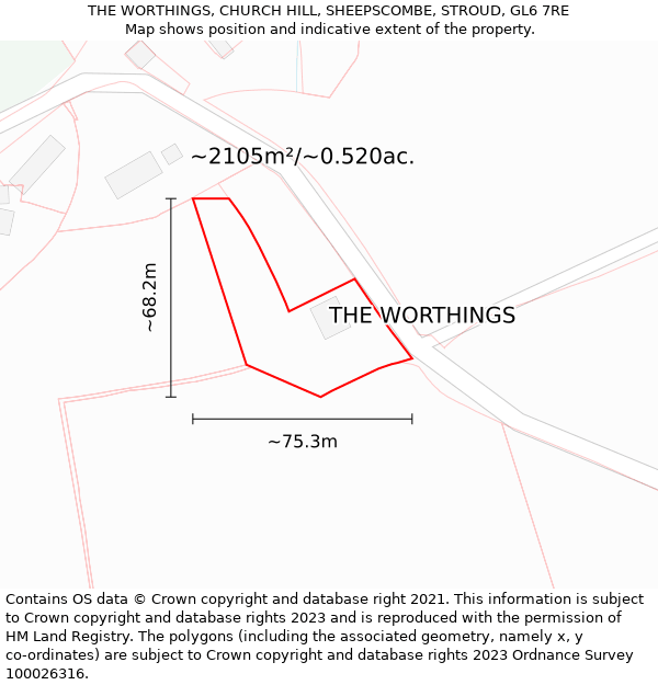 THE WORTHINGS, CHURCH HILL, SHEEPSCOMBE, STROUD, GL6 7RE: Plot and title map