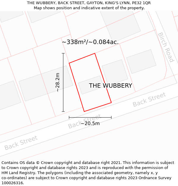 THE WUBBERY, BACK STREET, GAYTON, KING'S LYNN, PE32 1QR: Plot and title map