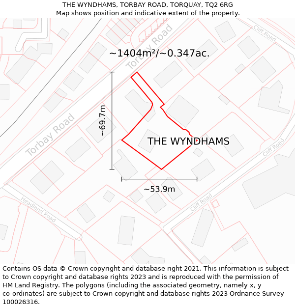 THE WYNDHAMS, TORBAY ROAD, TORQUAY, TQ2 6RG: Plot and title map