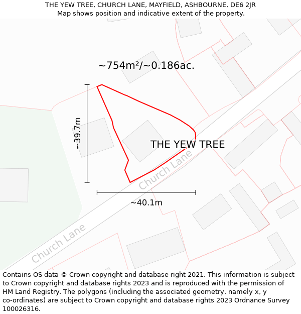 THE YEW TREE, CHURCH LANE, MAYFIELD, ASHBOURNE, DE6 2JR: Plot and title map