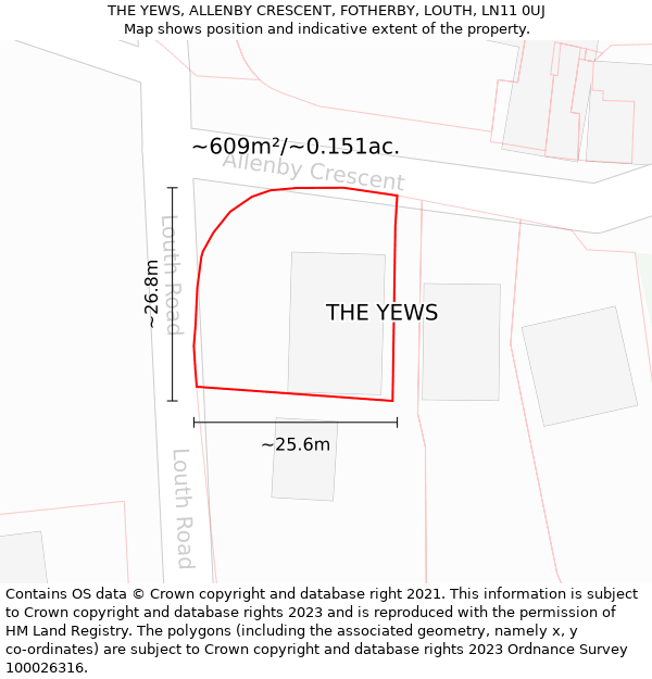 THE YEWS, ALLENBY CRESCENT, FOTHERBY, LOUTH, LN11 0UJ: Plot and title map