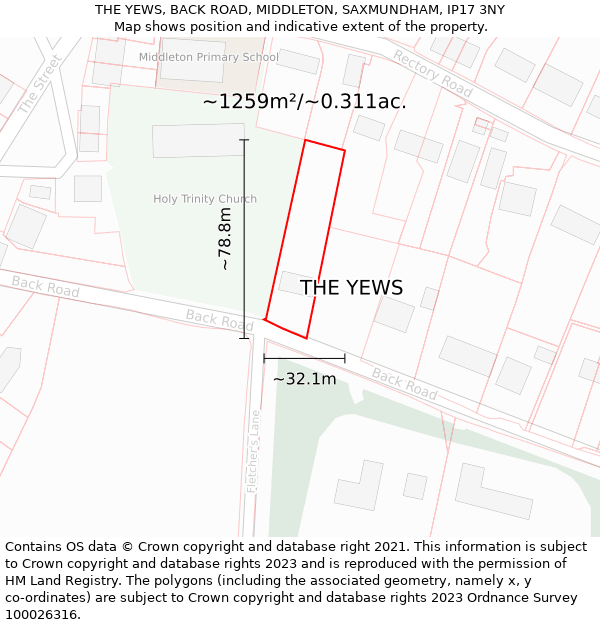 THE YEWS, BACK ROAD, MIDDLETON, SAXMUNDHAM, IP17 3NY: Plot and title map