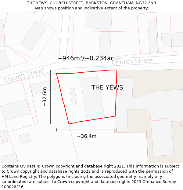 THE YEWS, CHURCH STREET, BARKSTON, GRANTHAM, NG32 2NB: Plot and title map