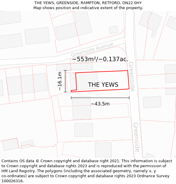 THE YEWS, GREENSIDE, RAMPTON, RETFORD, DN22 0HY: Plot and title map