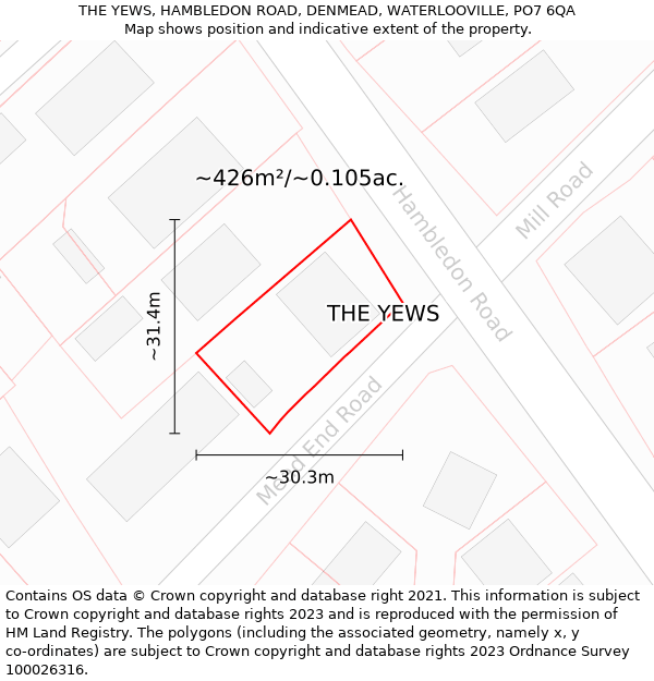 THE YEWS, HAMBLEDON ROAD, DENMEAD, WATERLOOVILLE, PO7 6QA: Plot and title map