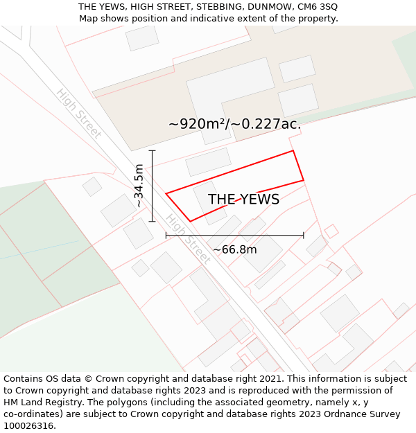THE YEWS, HIGH STREET, STEBBING, DUNMOW, CM6 3SQ: Plot and title map