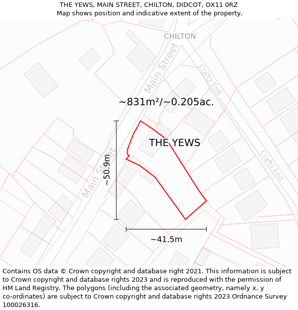 THE YEWS, MAIN STREET, CHILTON, DIDCOT, OX11 0RZ: Plot and title map