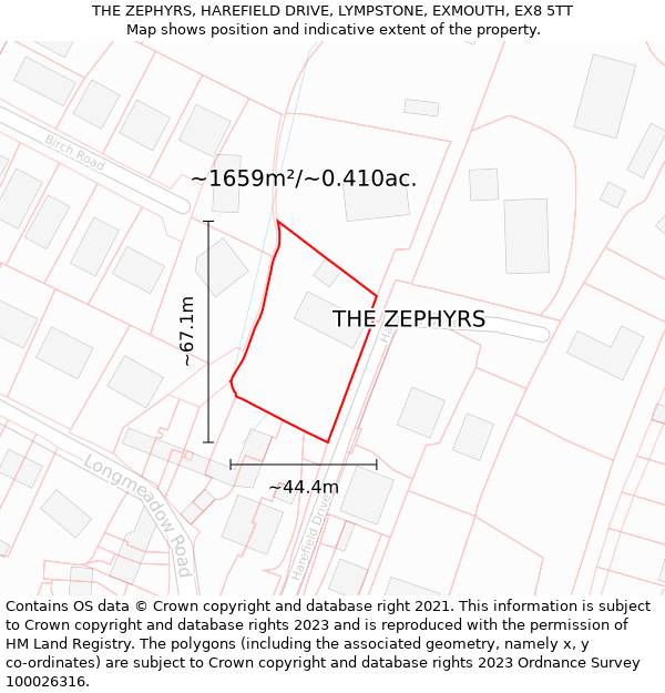 THE ZEPHYRS, HAREFIELD DRIVE, LYMPSTONE, EXMOUTH, EX8 5TT: Plot and title map