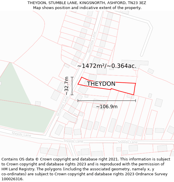 THEYDON, STUMBLE LANE, KINGSNORTH, ASHFORD, TN23 3EZ: Plot and title map