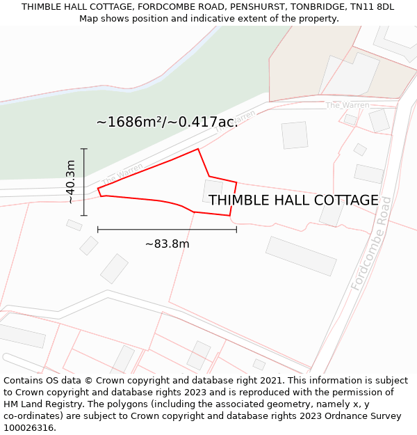 THIMBLE HALL COTTAGE, FORDCOMBE ROAD, PENSHURST, TONBRIDGE, TN11 8DL: Plot and title map