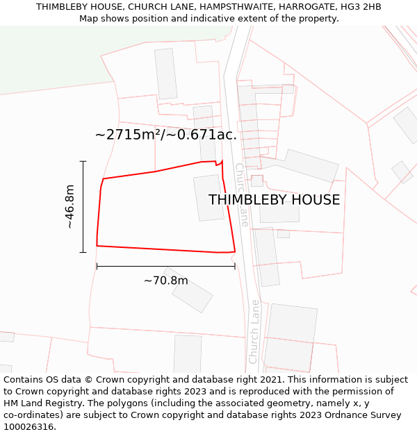 THIMBLEBY HOUSE, CHURCH LANE, HAMPSTHWAITE, HARROGATE, HG3 2HB: Plot and title map