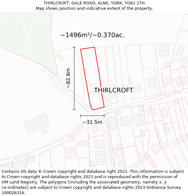 THIRLCROFT, GALE ROAD, ALNE, YORK, YO61 1TH: Plot and title map