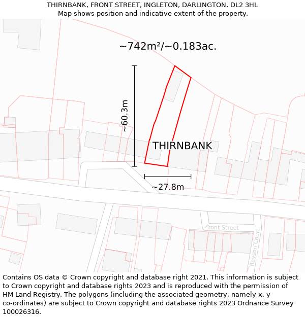 THIRNBANK, FRONT STREET, INGLETON, DARLINGTON, DL2 3HL: Plot and title map