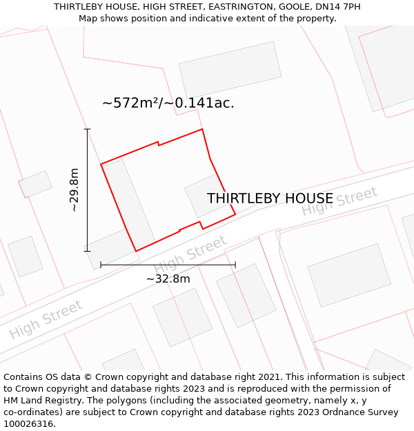 THIRTLEBY HOUSE, HIGH STREET, EASTRINGTON, GOOLE, DN14 7PH: Plot and title map
