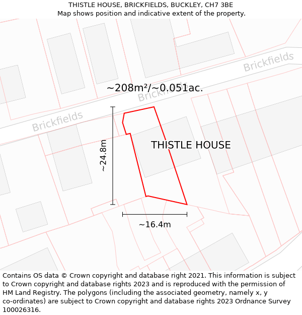 THISTLE HOUSE, BRICKFIELDS, BUCKLEY, CH7 3BE: Plot and title map