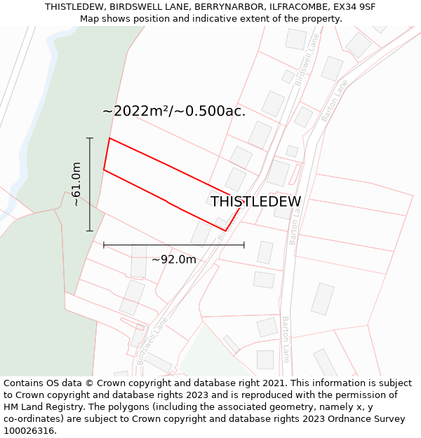 THISTLEDEW, BIRDSWELL LANE, BERRYNARBOR, ILFRACOMBE, EX34 9SF: Plot and title map