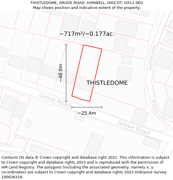 THISTLEDOME, GROVE ROAD, HARWELL, DIDCOT, OX11 0EG: Plot and title map