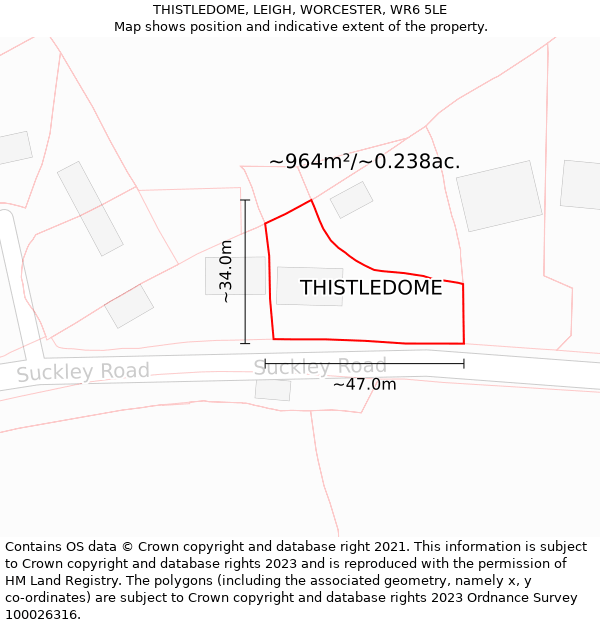 THISTLEDOME, LEIGH, WORCESTER, WR6 5LE: Plot and title map