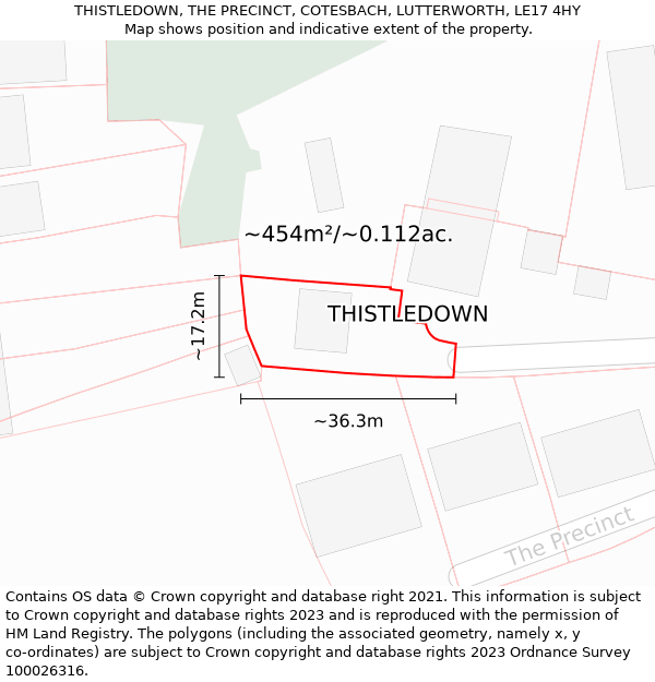 THISTLEDOWN, THE PRECINCT, COTESBACH, LUTTERWORTH, LE17 4HY: Plot and title map