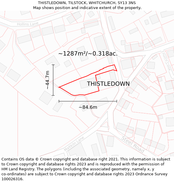 THISTLEDOWN, TILSTOCK, WHITCHURCH, SY13 3NS: Plot and title map