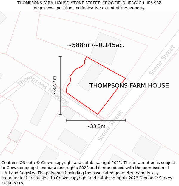 THOMPSONS FARM HOUSE, STONE STREET, CROWFIELD, IPSWICH, IP6 9SZ: Plot and title map