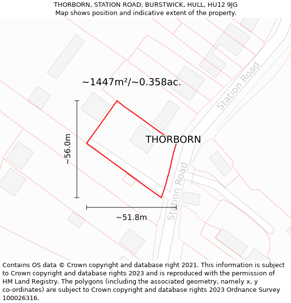 THORBORN, STATION ROAD, BURSTWICK, HULL, HU12 9JG: Plot and title map