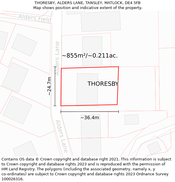 THORESBY, ALDERS LANE, TANSLEY, MATLOCK, DE4 5FB: Plot and title map