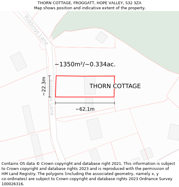 THORN COTTAGE, FROGGATT, HOPE VALLEY, S32 3ZA: Plot and title map