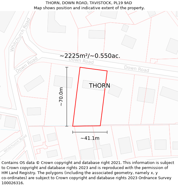 THORN, DOWN ROAD, TAVISTOCK, PL19 9AD: Plot and title map
