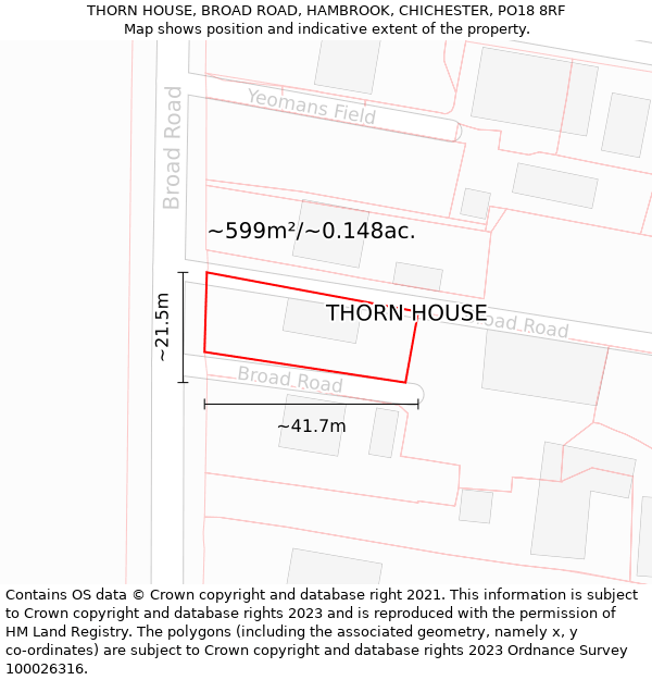 THORN HOUSE, BROAD ROAD, HAMBROOK, CHICHESTER, PO18 8RF: Plot and title map