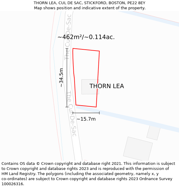 THORN LEA, CUL DE SAC, STICKFORD, BOSTON, PE22 8EY: Plot and title map