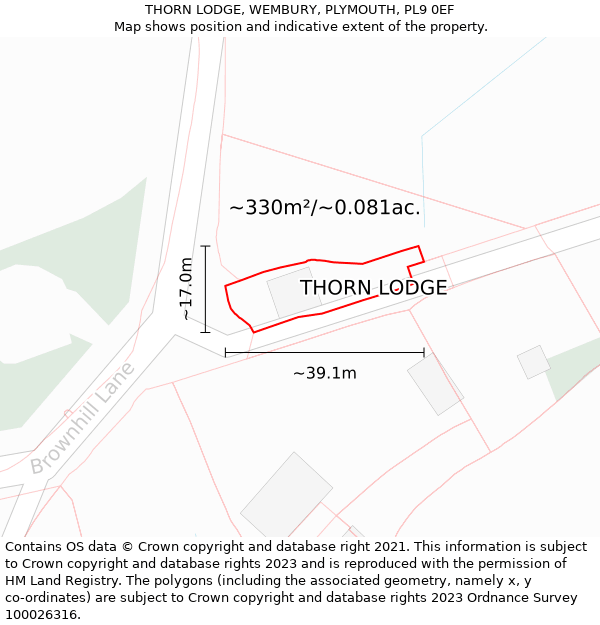 THORN LODGE, WEMBURY, PLYMOUTH, PL9 0EF: Plot and title map