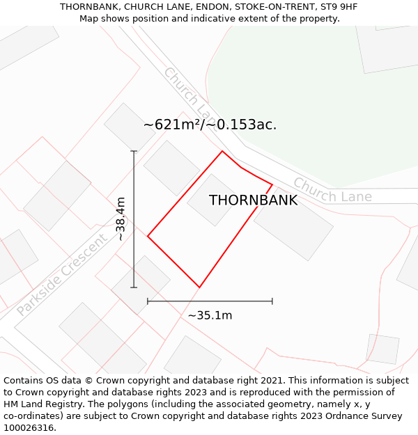 THORNBANK, CHURCH LANE, ENDON, STOKE-ON-TRENT, ST9 9HF: Plot and title map