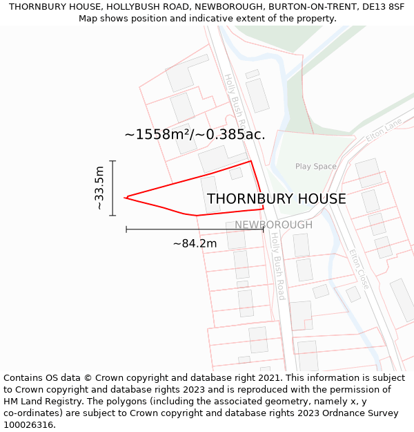 THORNBURY HOUSE, HOLLYBUSH ROAD, NEWBOROUGH, BURTON-ON-TRENT, DE13 8SF: Plot and title map