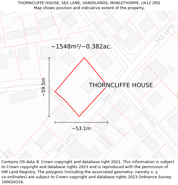 THORNCLIFFE HOUSE, SEA LANE, SANDILANDS, MABLETHORPE, LN12 2RD: Plot and title map