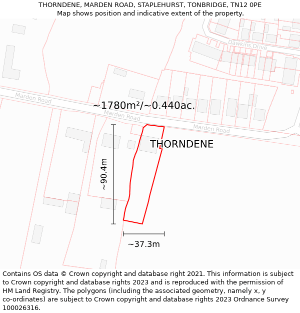 THORNDENE, MARDEN ROAD, STAPLEHURST, TONBRIDGE, TN12 0PE: Plot and title map