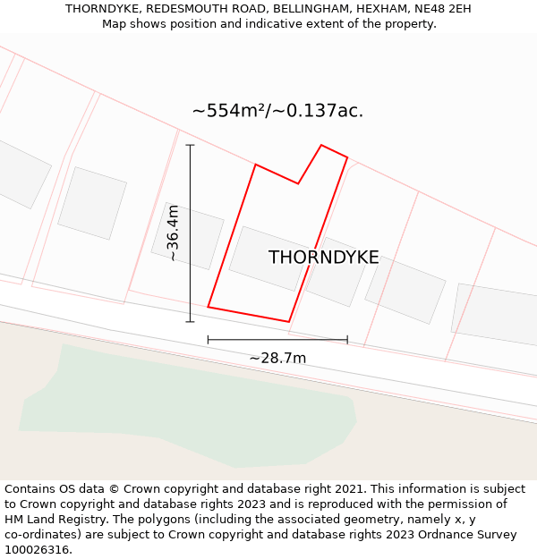 THORNDYKE, REDESMOUTH ROAD, BELLINGHAM, HEXHAM, NE48 2EH: Plot and title map