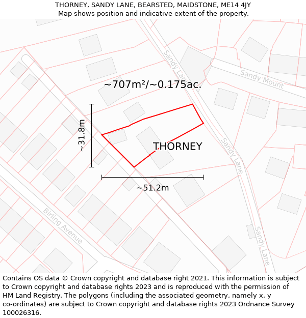 THORNEY, SANDY LANE, BEARSTED, MAIDSTONE, ME14 4JY: Plot and title map