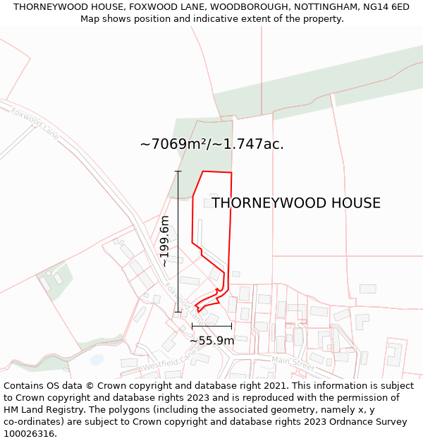 THORNEYWOOD HOUSE, FOXWOOD LANE, WOODBOROUGH, NOTTINGHAM, NG14 6ED: Plot and title map