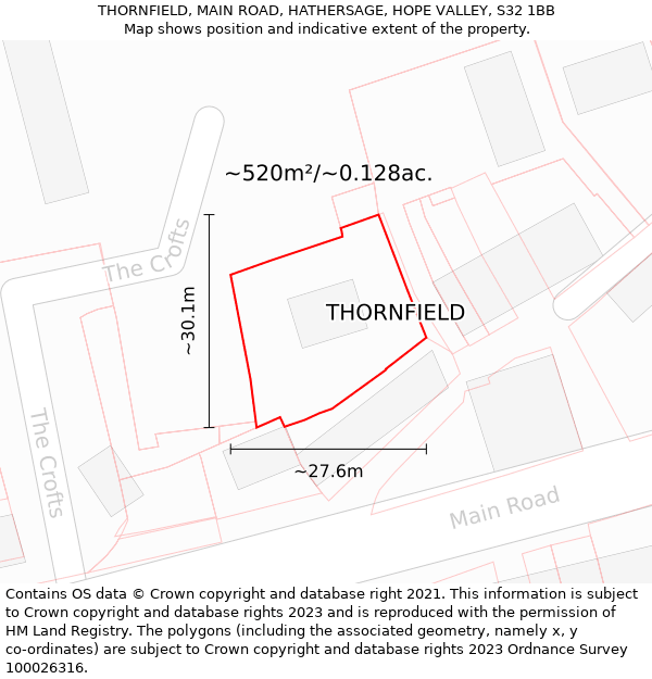 THORNFIELD, MAIN ROAD, HATHERSAGE, HOPE VALLEY, S32 1BB: Plot and title map