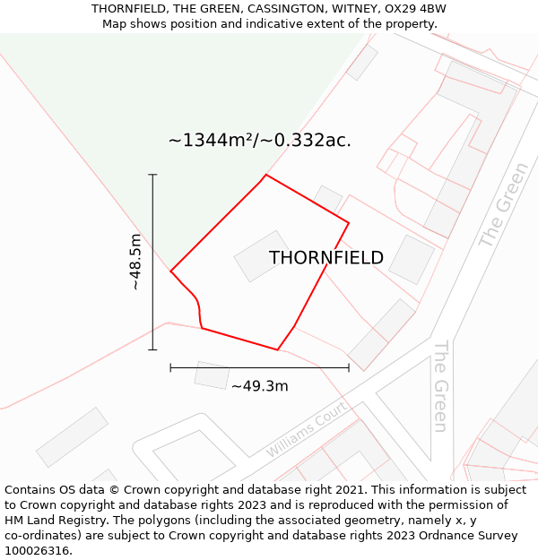 THORNFIELD, THE GREEN, CASSINGTON, WITNEY, OX29 4BW: Plot and title map