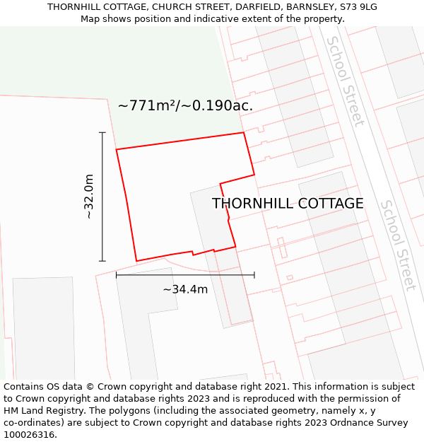 THORNHILL COTTAGE, CHURCH STREET, DARFIELD, BARNSLEY, S73 9LG: Plot and title map