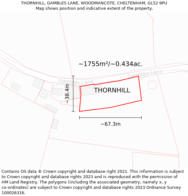 THORNHILL, GAMBLES LANE, WOODMANCOTE, CHELTENHAM, GL52 9PU: Plot and title map