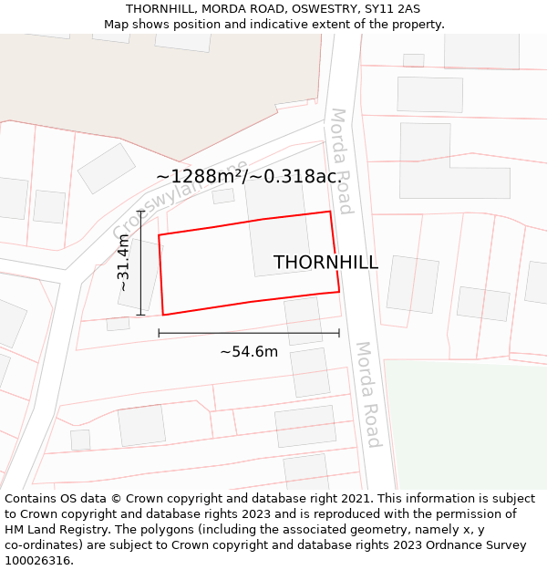 THORNHILL, MORDA ROAD, OSWESTRY, SY11 2AS: Plot and title map