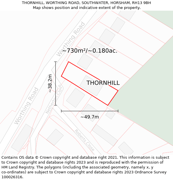 THORNHILL, WORTHING ROAD, SOUTHWATER, HORSHAM, RH13 9BH: Plot and title map